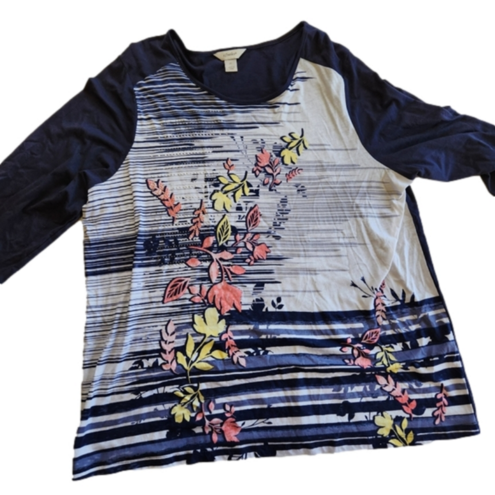 Christopher & Banks Navy Blue 3/4 Sleeve Top 2X
